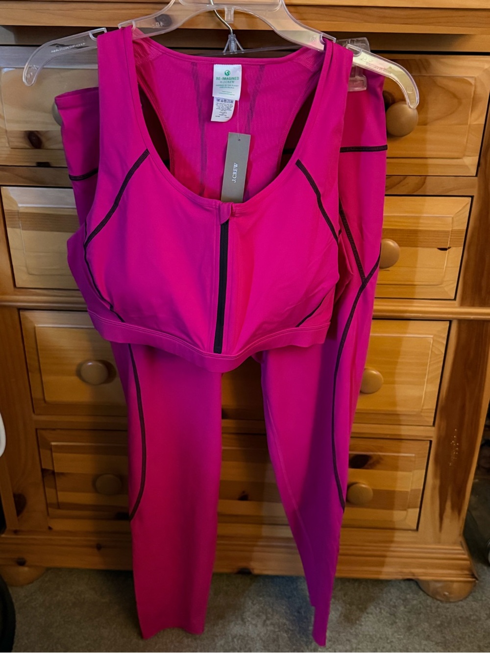 J. Crew Re-Imagined Bright Pink Athletic Set with Black Trim